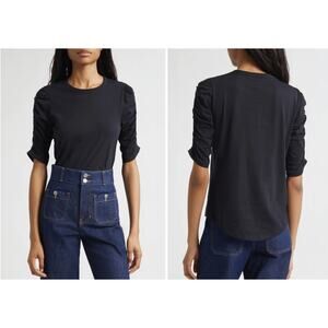 Veronica Beard Waldorf Ruched 1/2 Sleeve T-Shirt 100% Pima Cotton Large